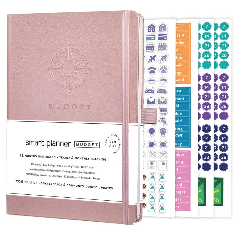 Smart Planner Budget Book â€“ A5 Size 8.6 x 5.7 inches â€“ Undated Budget Planner Organizer with Calendars, Debt Tracker, Expense Sheets, Savings Trackers and More â€“ Inner Pocket for Receipts (Rose Gold) - Image 1